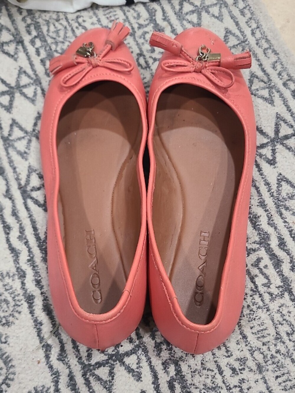 Coach Coral Pink Leather Ballet Flats with Tassel Bow - Picture 5 of 8